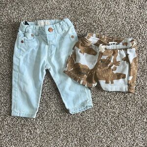 Zara Kids Baby Light Blue Jeans and Dinosaur Shorts Set